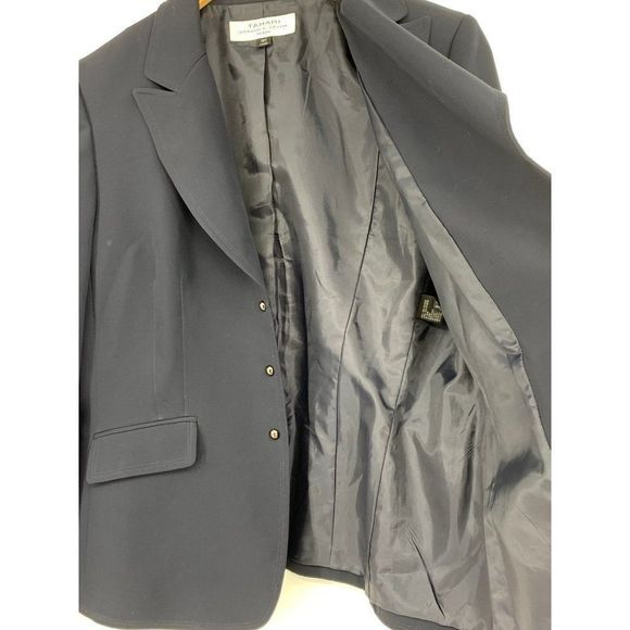 Women’s Tahari Arthur Levine 12P navy blazer business career 1721 Lined Notch - Picture 6 of 7